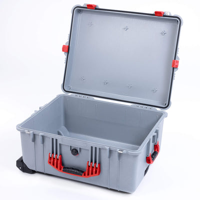 Pelican 1620 Case, Silver with Red Handles & Latches ColorCase