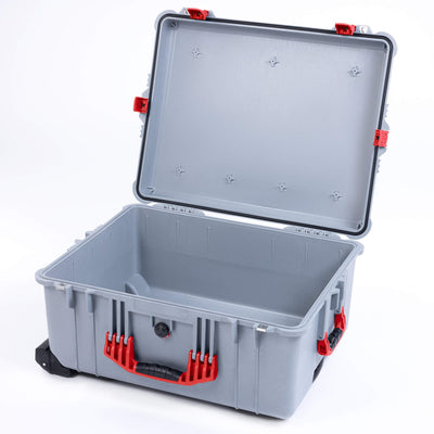 Pelican 1620 Case, Silver with Red Handles & Push-Button Latches ColorCase