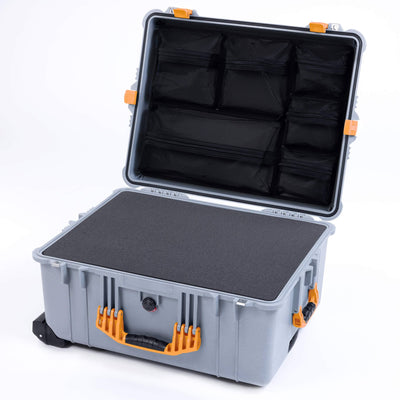 Pelican 1620 Case, Silver with Yellow Handles & Latches ColorCase