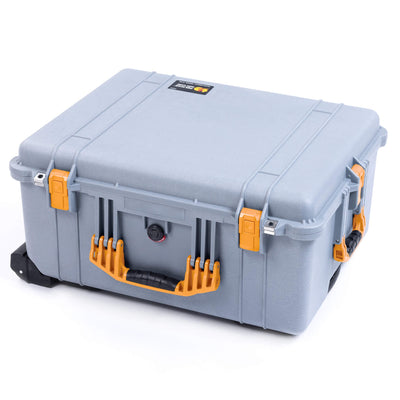 Pelican 1620 Case, Silver with Yellow Handles & Push-Button Latches ColorCase