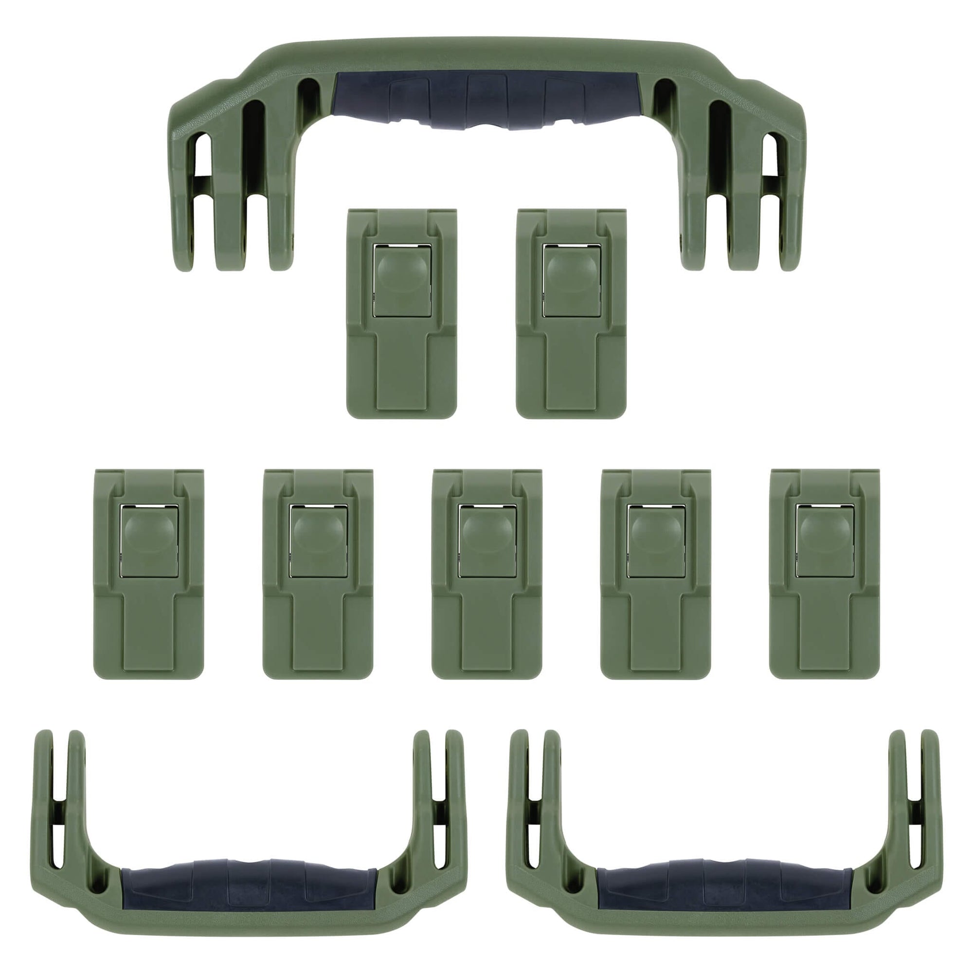 Pelican 1650 Replacement Handles & Latches, OD Green (Set of 3 Handles, 7 Push-Button Latches) ColorCase 