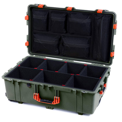 Pelican 1650 Case, OD Green with Orange Handles & Latches TrekPak Divider System with Mesh Lid Organizer ColorCase 016500-0120-130-150