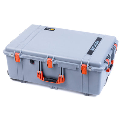 Pelican 1650 Case, Silver with Orange Handles & Push-Button Latches ColorCase