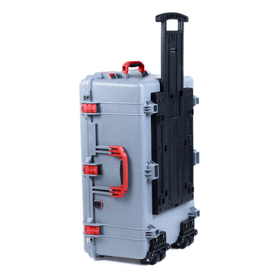 Pelican 1650 Case, Silver with Red Handles & Latches ColorCase