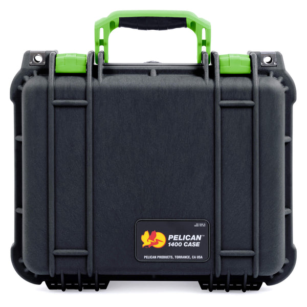 Pelican 1400 Case, Black with Lime Green Handle & Latches