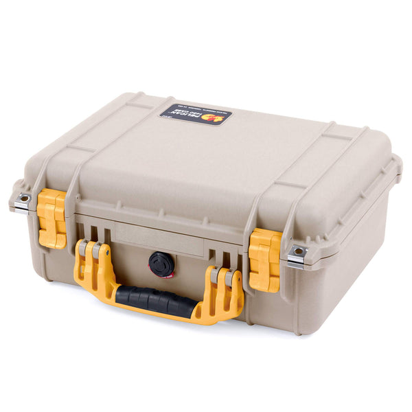 Pelican 1450 Case, Desert Tan with Yellow Handle & Latches