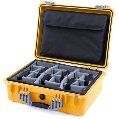 Pelican 1520 Case, Yellow with Silver Handle & Latches Gray Padded Microfiber Dividers with Computer Pouch ColorCase 015200-0270-240-180