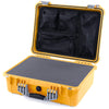 Pelican 1520 Case, Yellow with Silver Handle & Latches Pick & Pluck Foam with Mesh Lid Organizer ColorCase 015200-0101-240-180