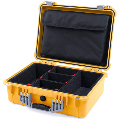 Pelican 1520 Case, Yellow with Silver Handle & Latches TrekPak Divider System with Computer Pouch ColorCase 015200-0220-240-180